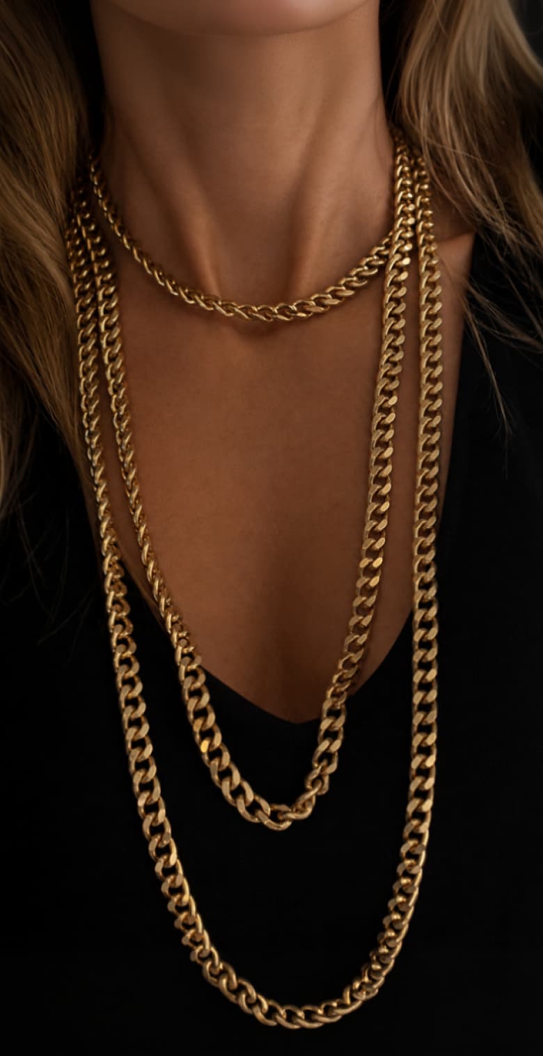 Large diamond cut chain multilayer matte gold